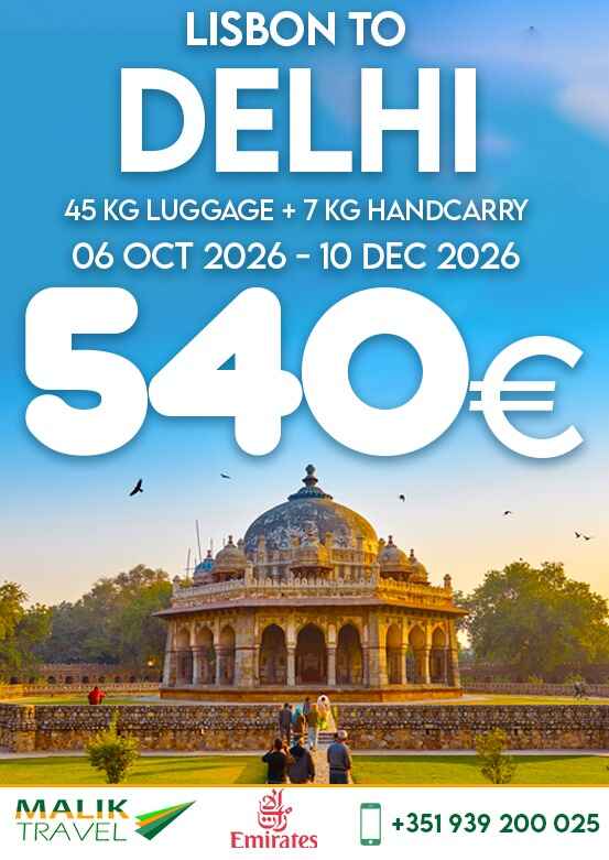 Lisbon to Delhi flight from €540, travel dates 6 Oct to 10 Dec 2026